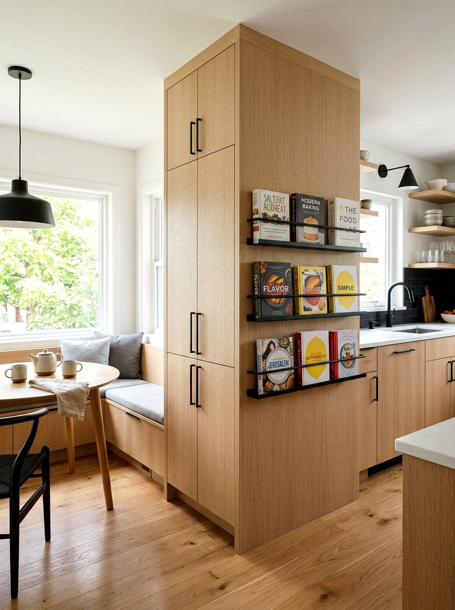 Side Of Cabinet Rail - 30 kitchen cookbook storage ideas