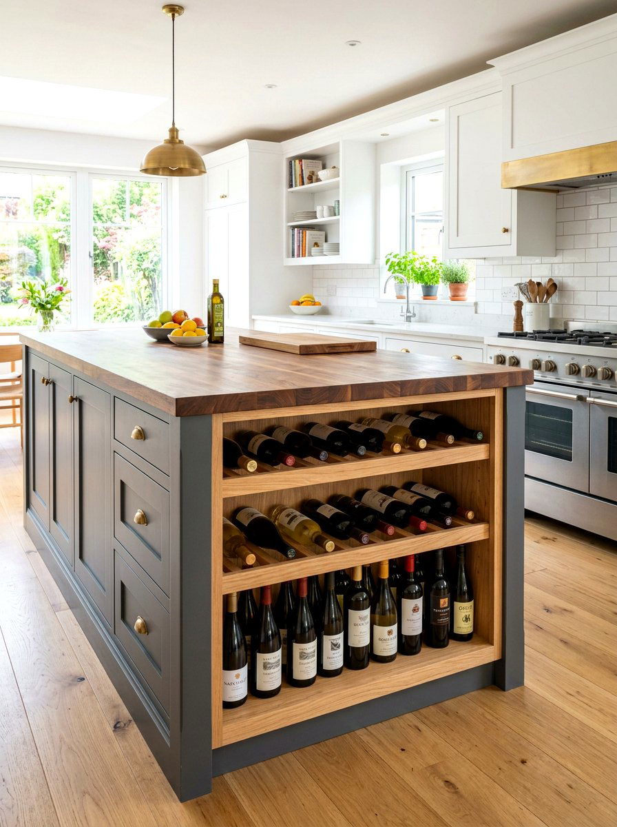 Side Of Island Shelving - 30 wine storage kitchen ideas