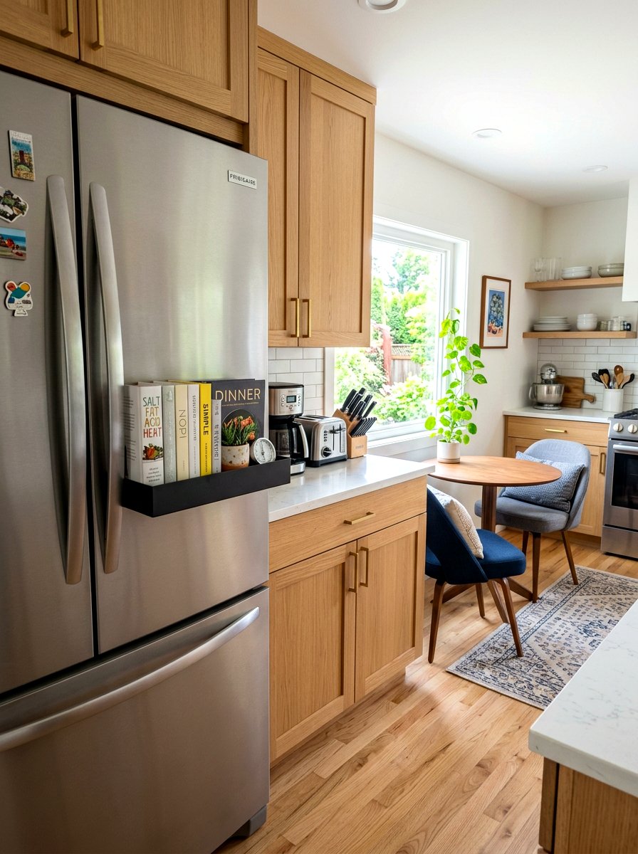 Side Of Refrigerator Shelf - 30 cookbook kitchen shelf ideas