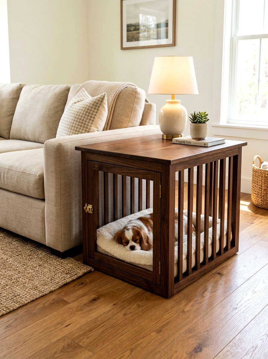 Side Table Dog Kennel - 30 pet nook living room ideas