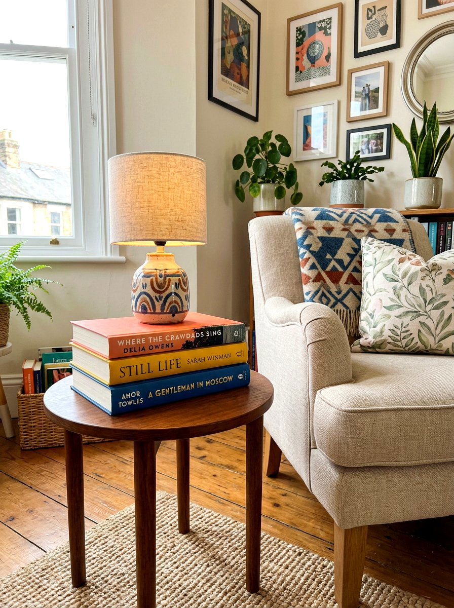 Side Table Stacked Books Lamp - 30 lamp styling ideas