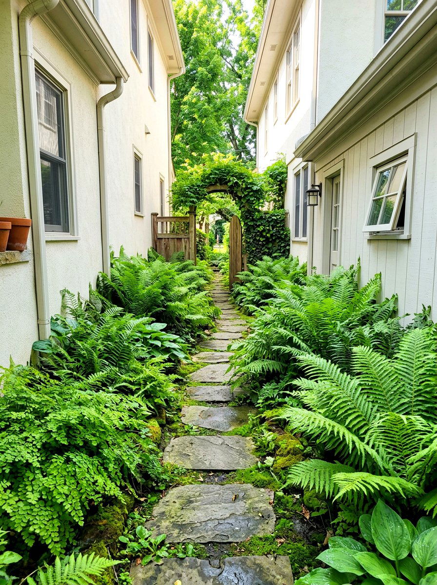Side Yard Fern Path - 30 woodland fern border ideas