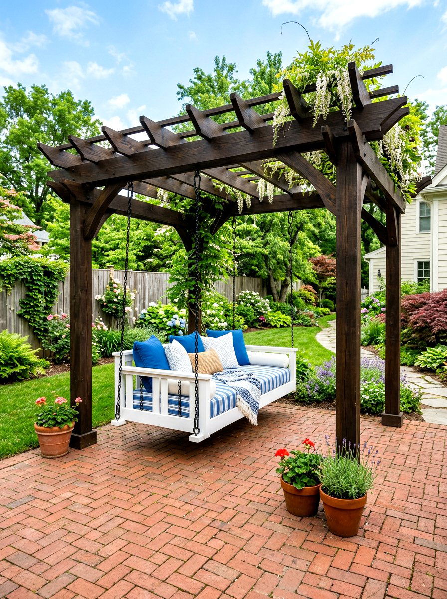 Side Yard Pergola Swing - 30 side yard seating ideas