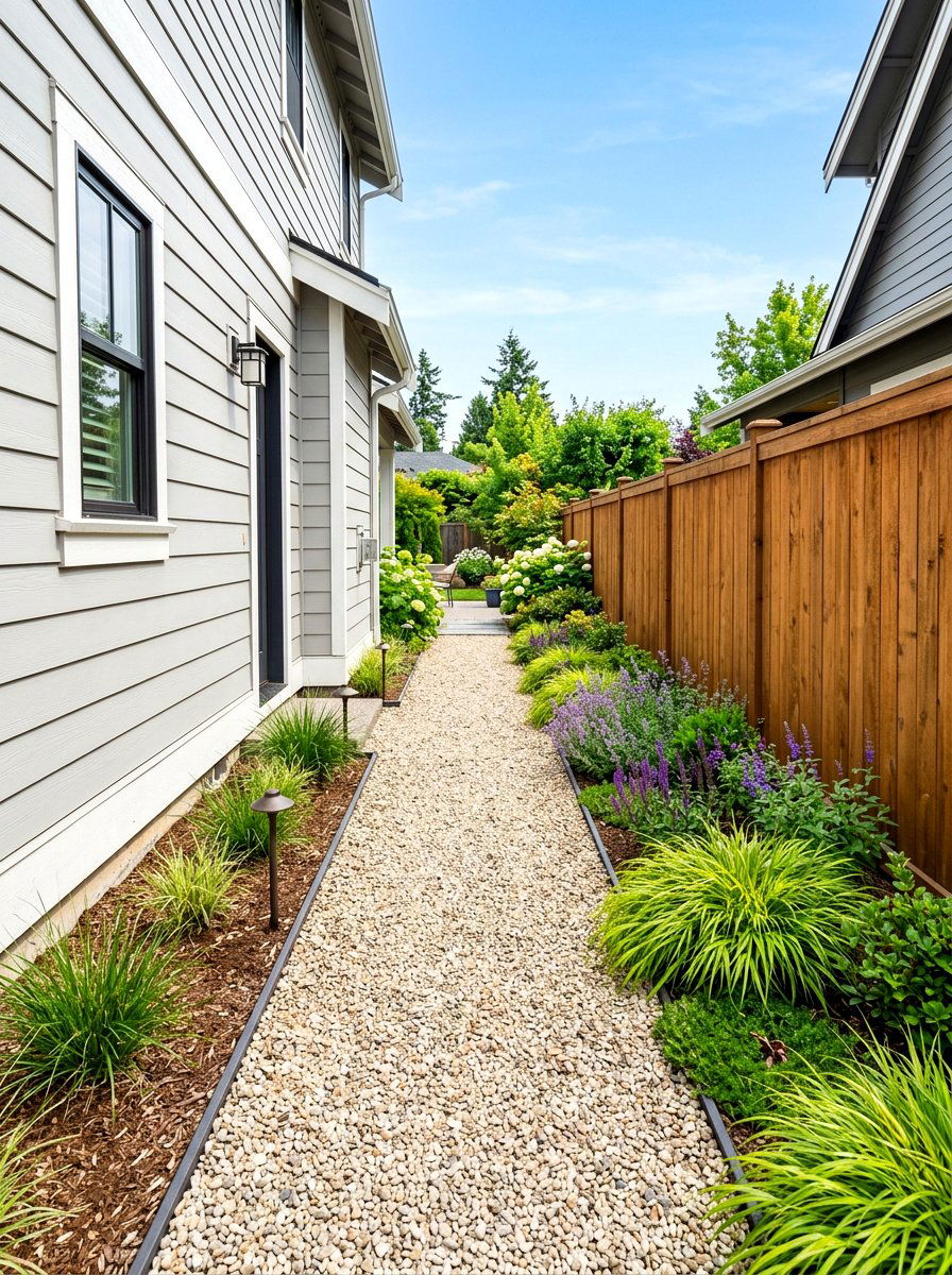 Side Yard Walkway - 30 pea gravel patio ideas