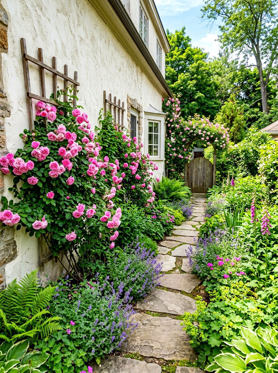 Side yard rose path - 30 cottage rose border landscaping ideas