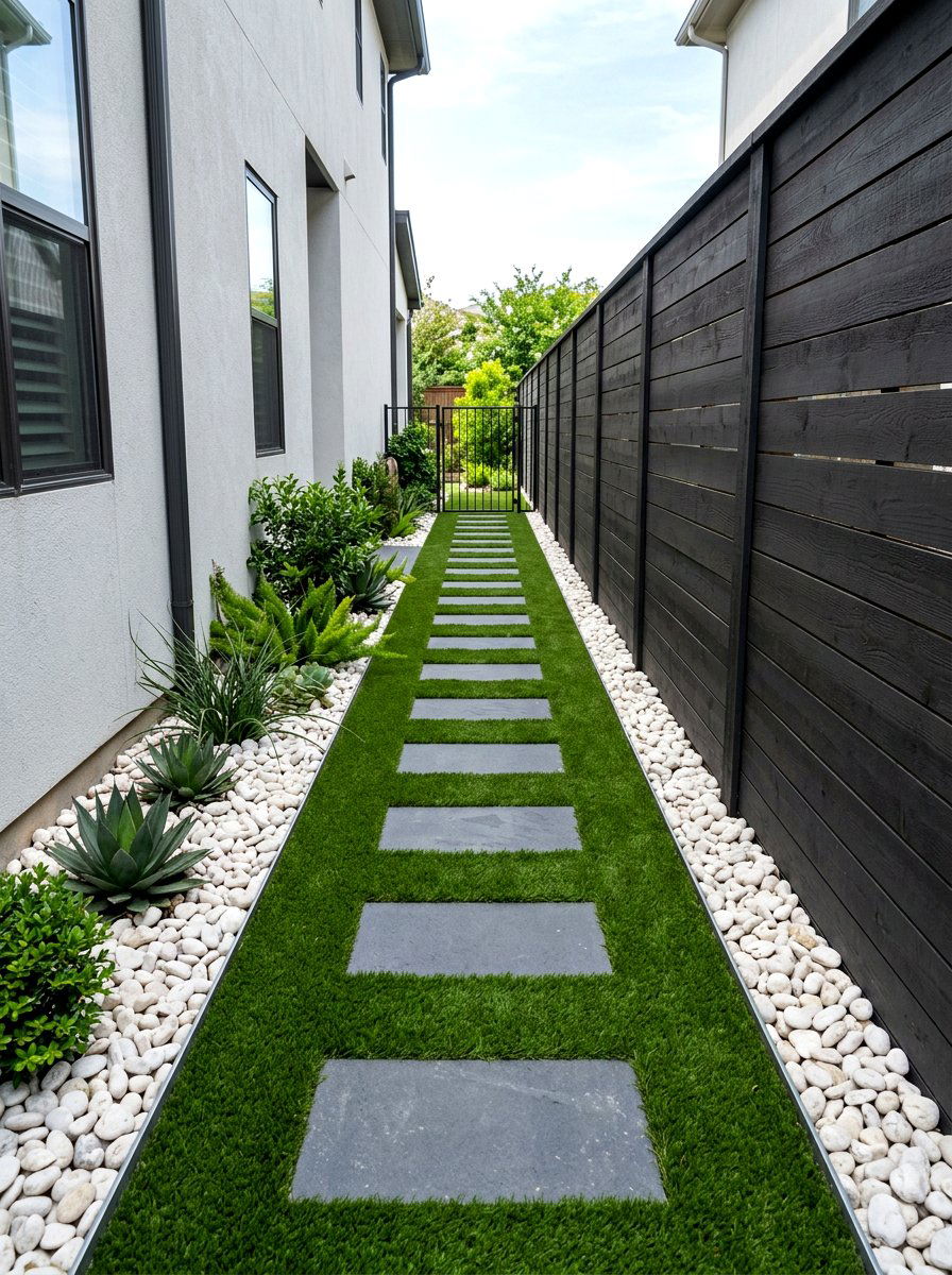 Side yard turf path - 30 artificial turf backyard ideas