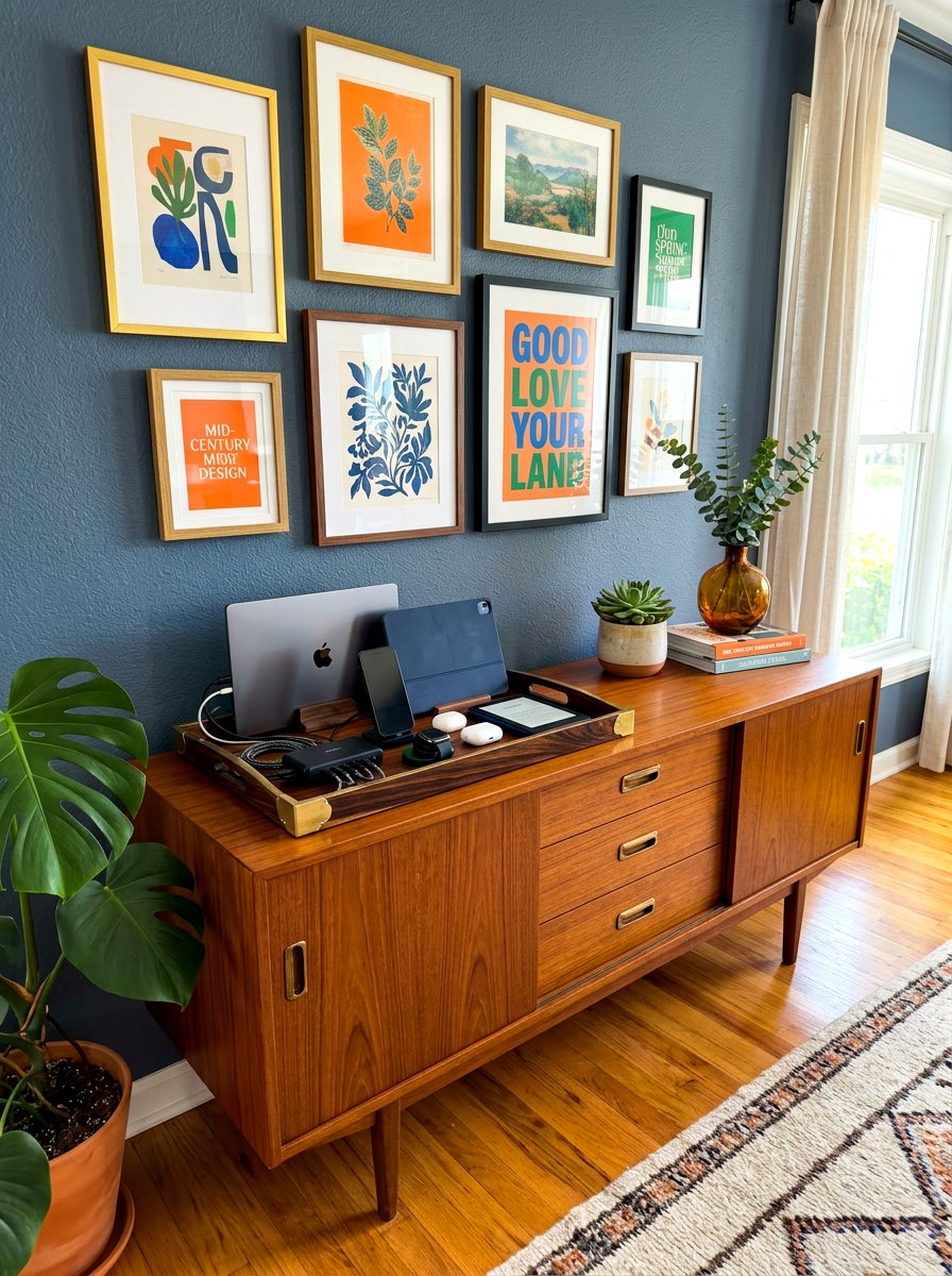 Sideboard Gadget Charging Zone - 30 charging station entryway ideas