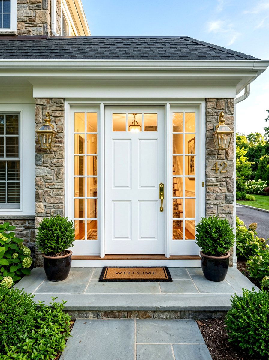 Sidelight windows for front door - 30 colonial front porch ideas