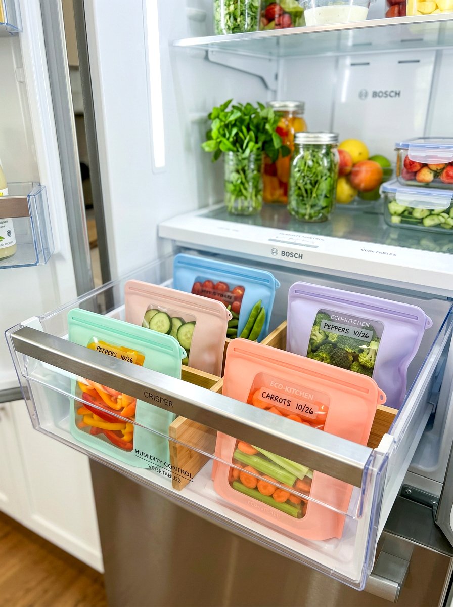 Silicone reusable food bags - 30 aesthetic fridge organization ideas