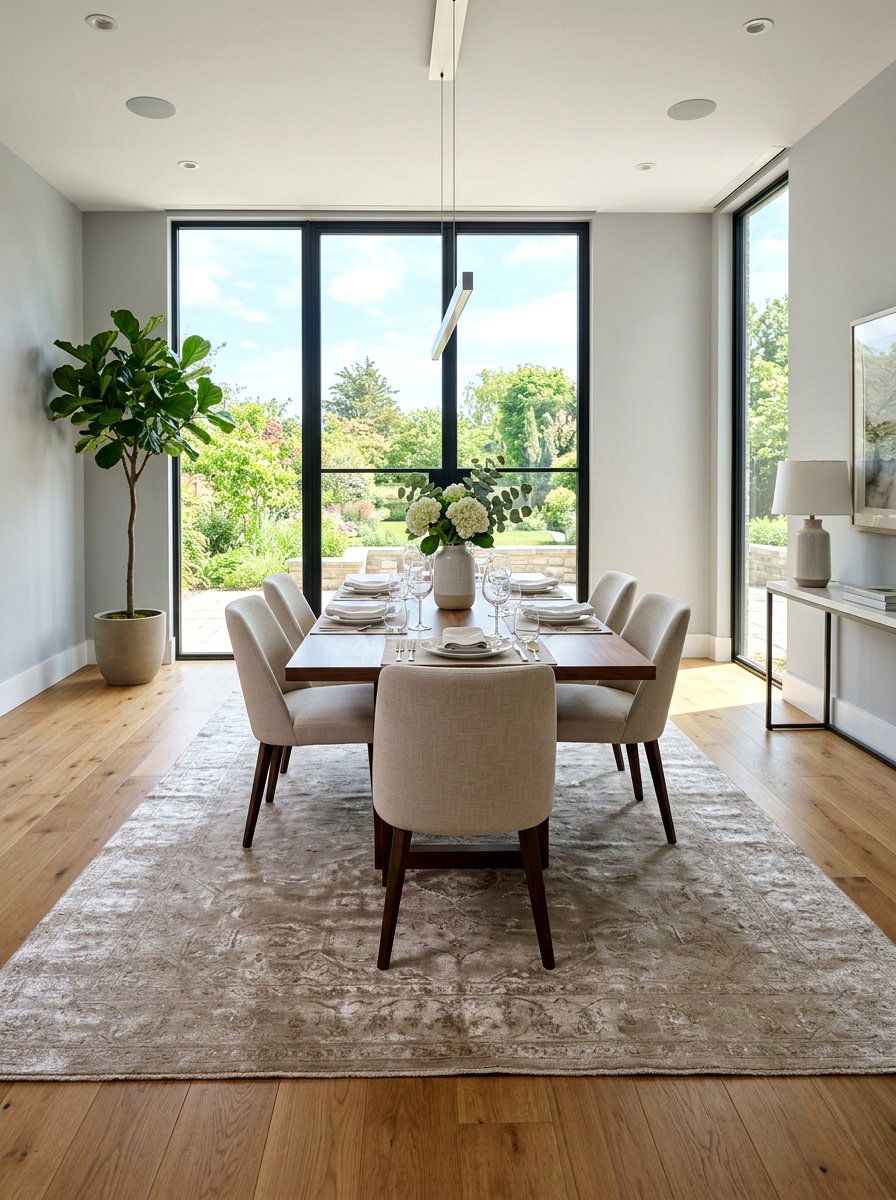 Silk Area Rug - 30 quiet luxury dining room ideas