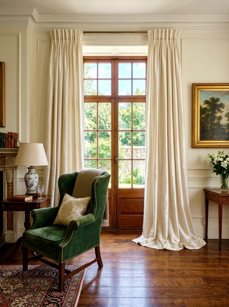 Silk Floor Drapes - 30 old money apartment decor ideas