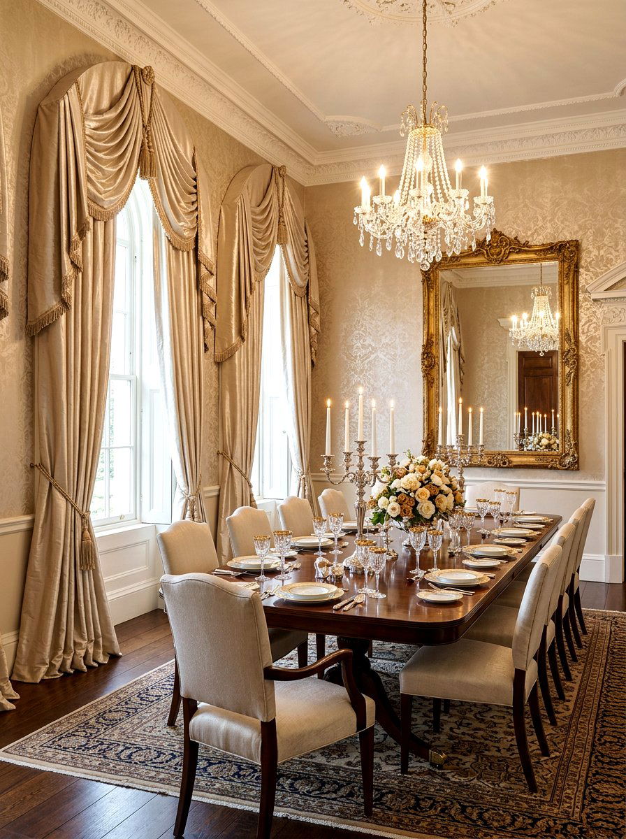 Silk Formal Dining Room Curtains - 30 dining room draped curtains ideas