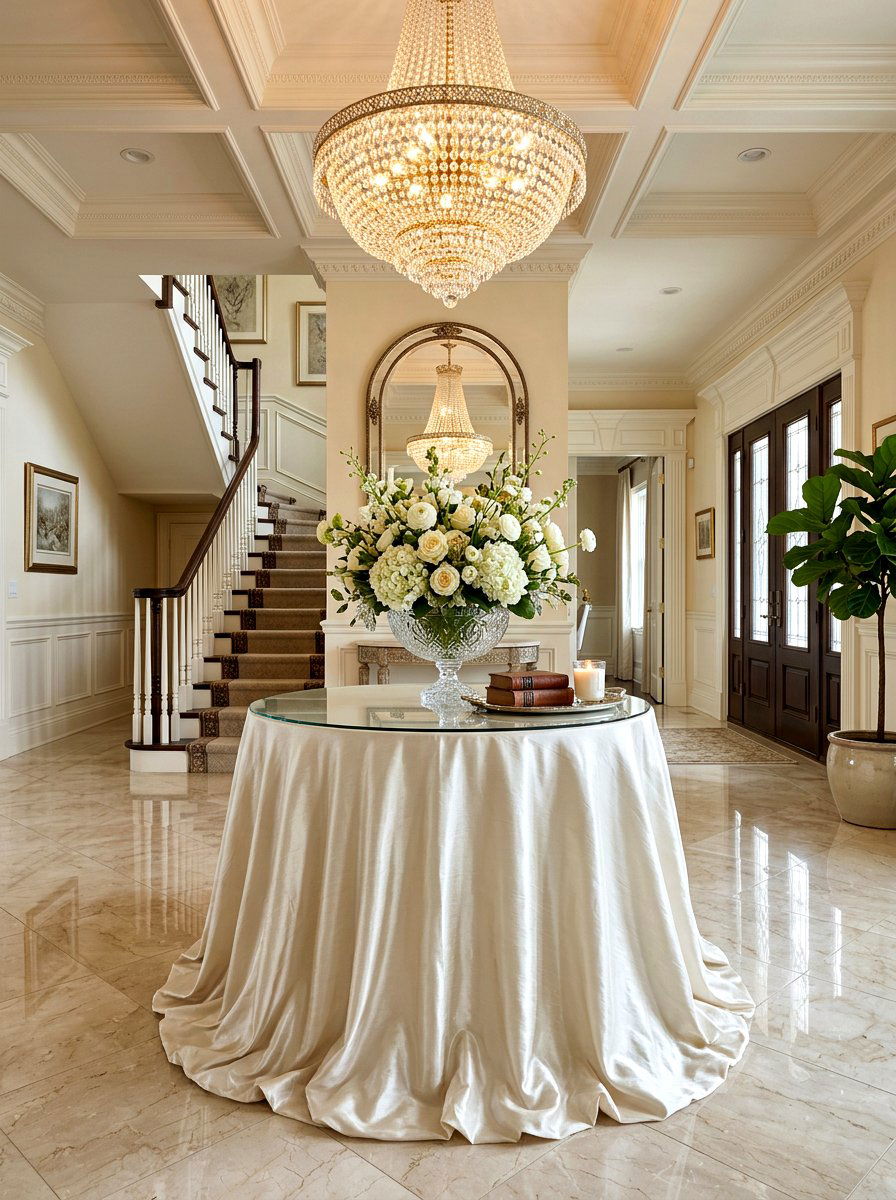 Silk Skirted Entry Table - 30 skirted foyer table ideas
