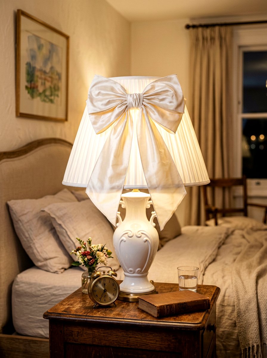 Silk bow lamp shade - 30 bow nursery decor ideas