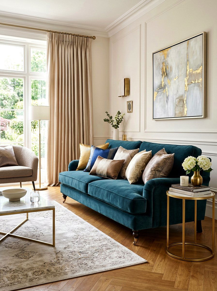 Silk cushion living room - 30 hotel chic living room ideas