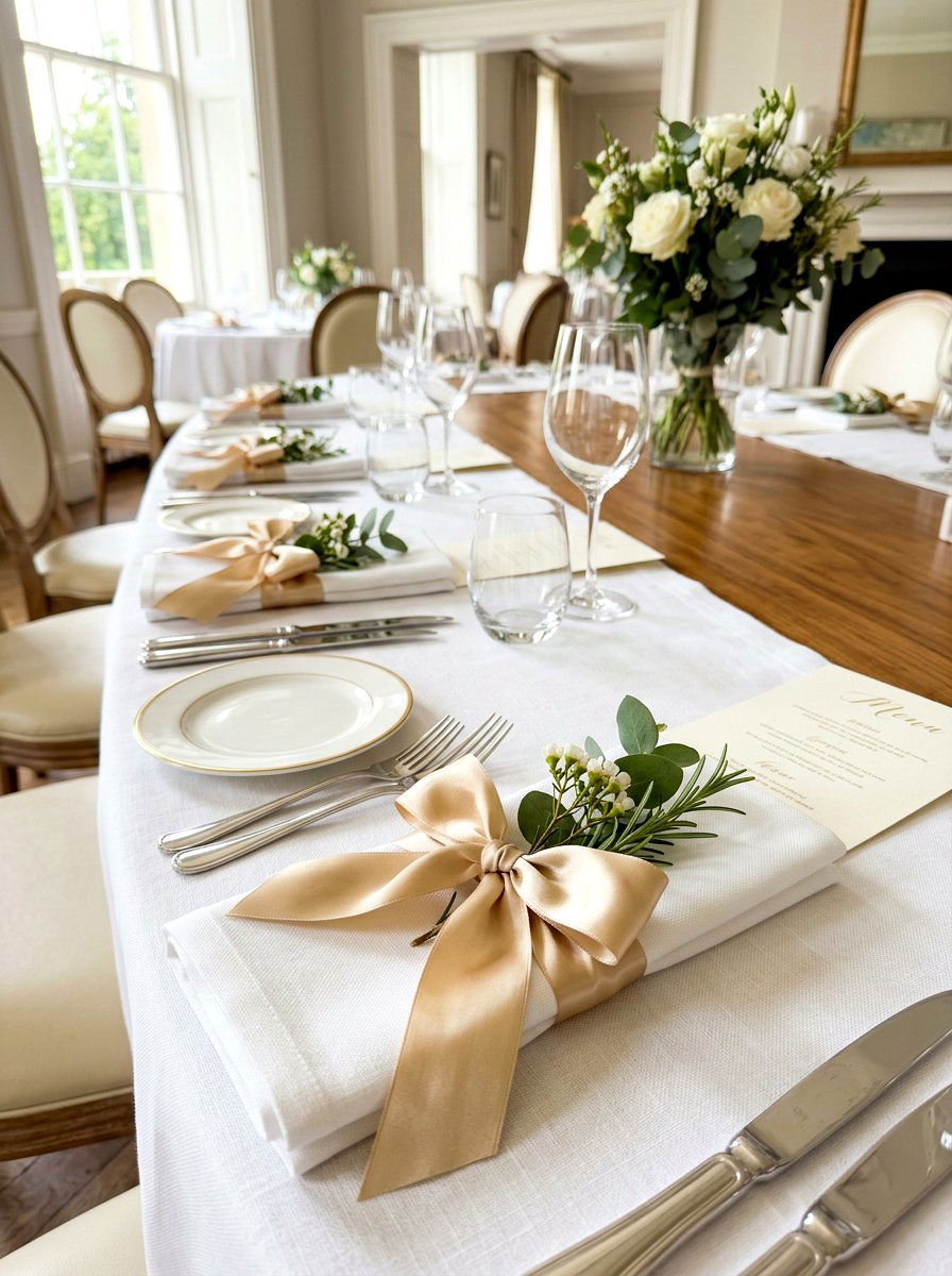 Silk ribbon napkins - 30 New Year brunch table ideas