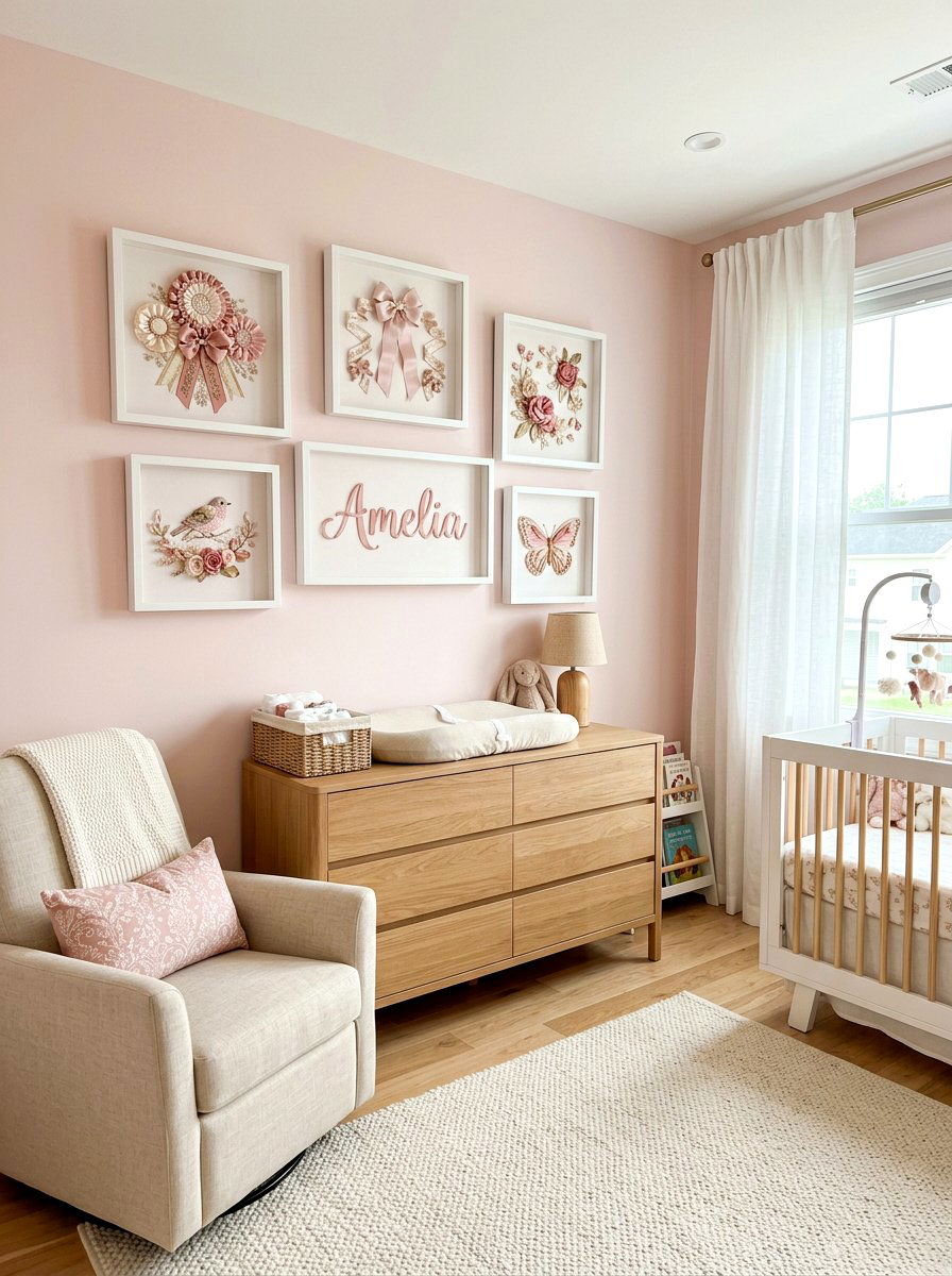Silk ribbon nursery wall art - 30 romantic baby room ideas