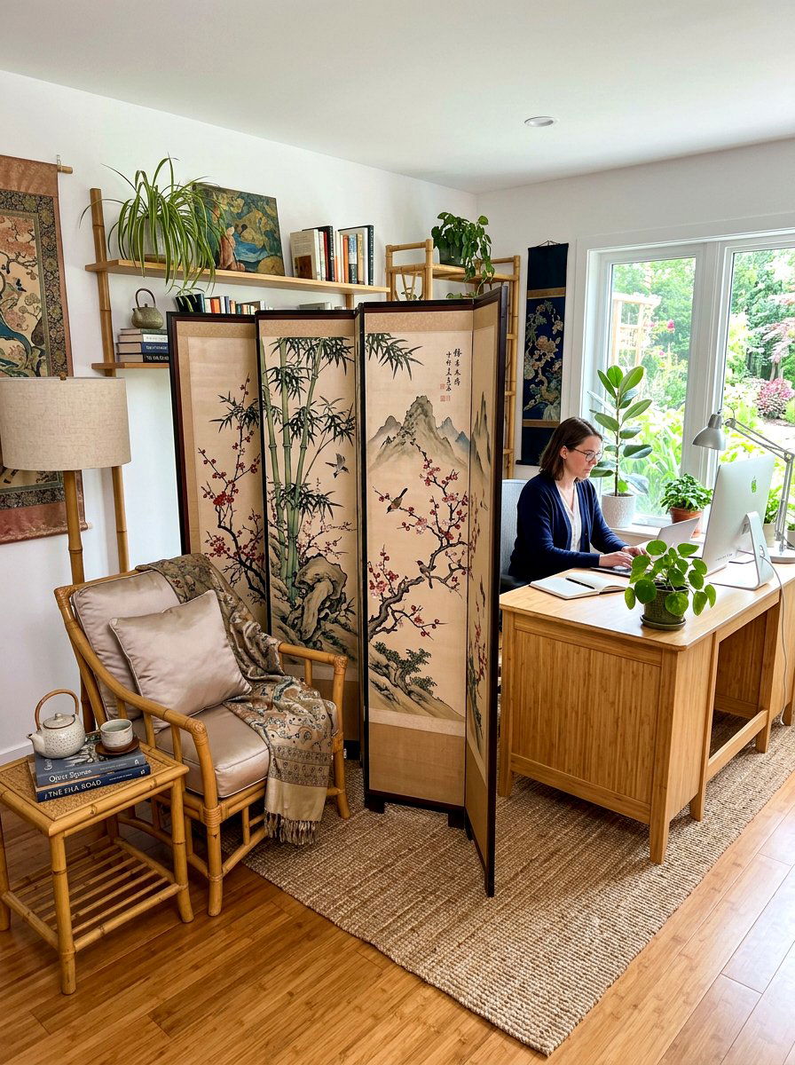 Silk screen room divider - 30 chinoiserie office ideas