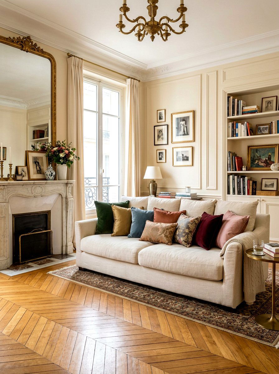 Silk velvet throw pillows - 30 Parisian living room ideas