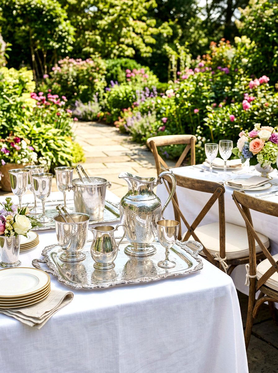 Silver Accent Serving Area - 30 Nancy Meyers outdoor dining ideas