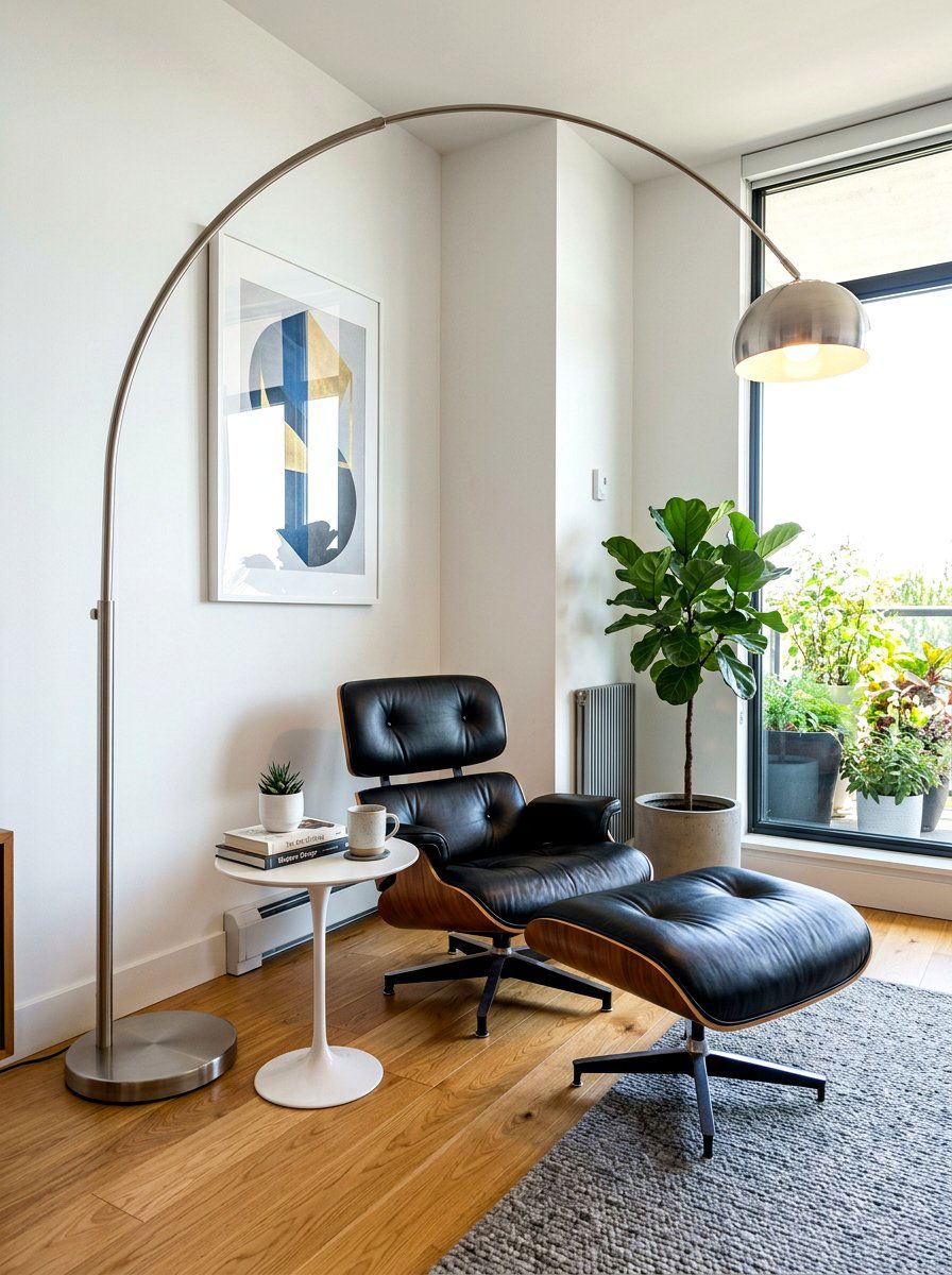 Silver Arc Lamp - 30 chrome aesthetic living room ideas