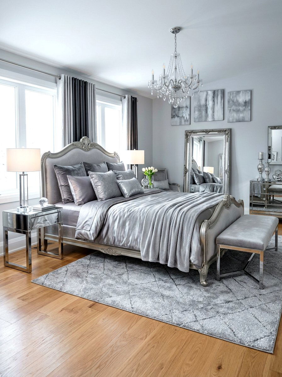 Silver Bedroom Design - 30 metallic maximalist decor ideas