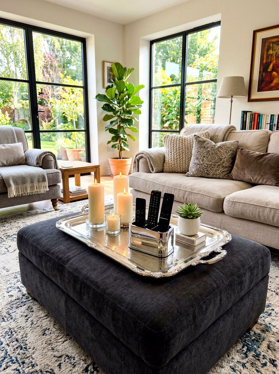 Silver Decorative Tray - 30 chrome aesthetic living room ideas