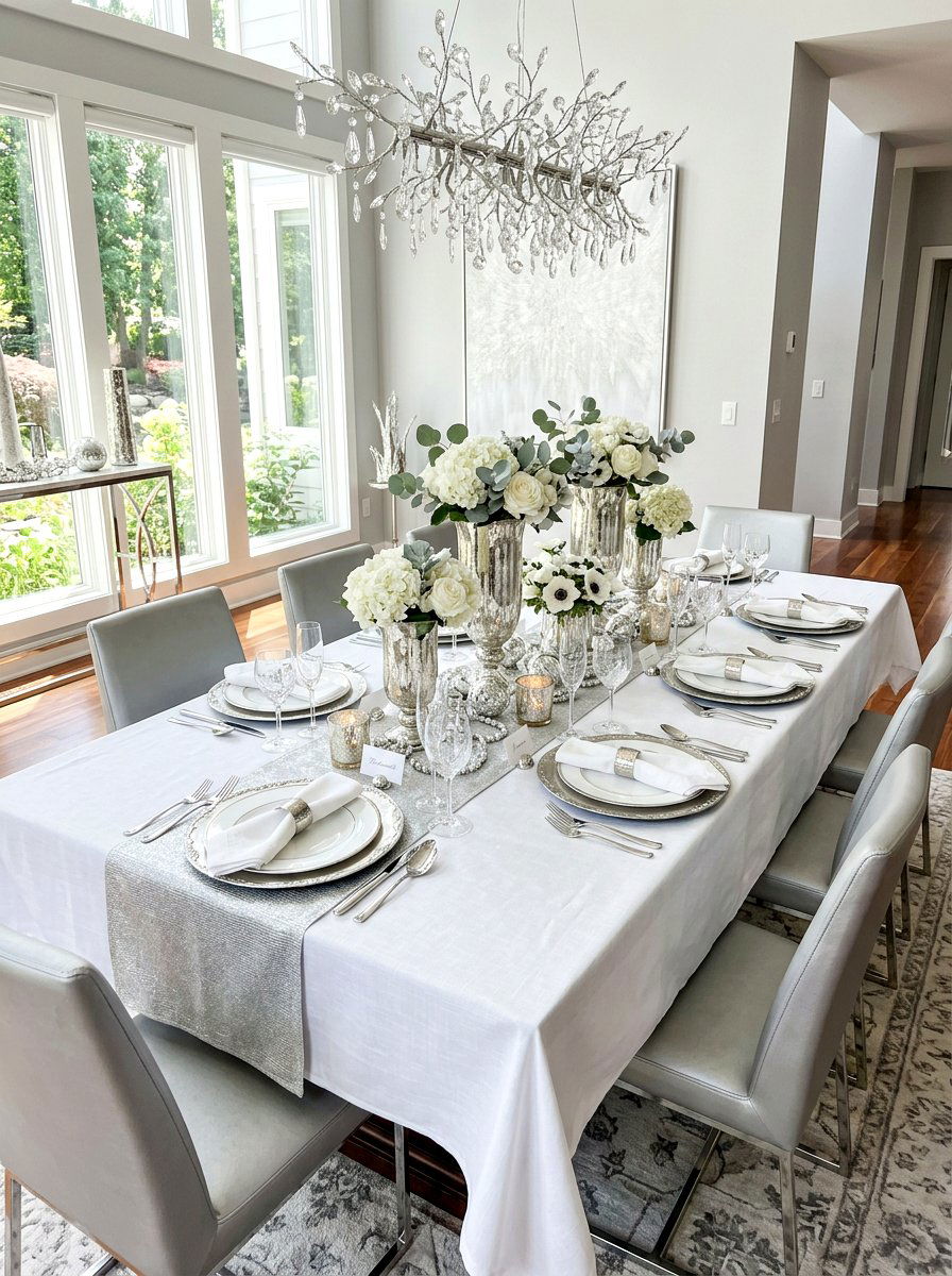 Silver Dining Table - 30 metallic holiday decor ideas