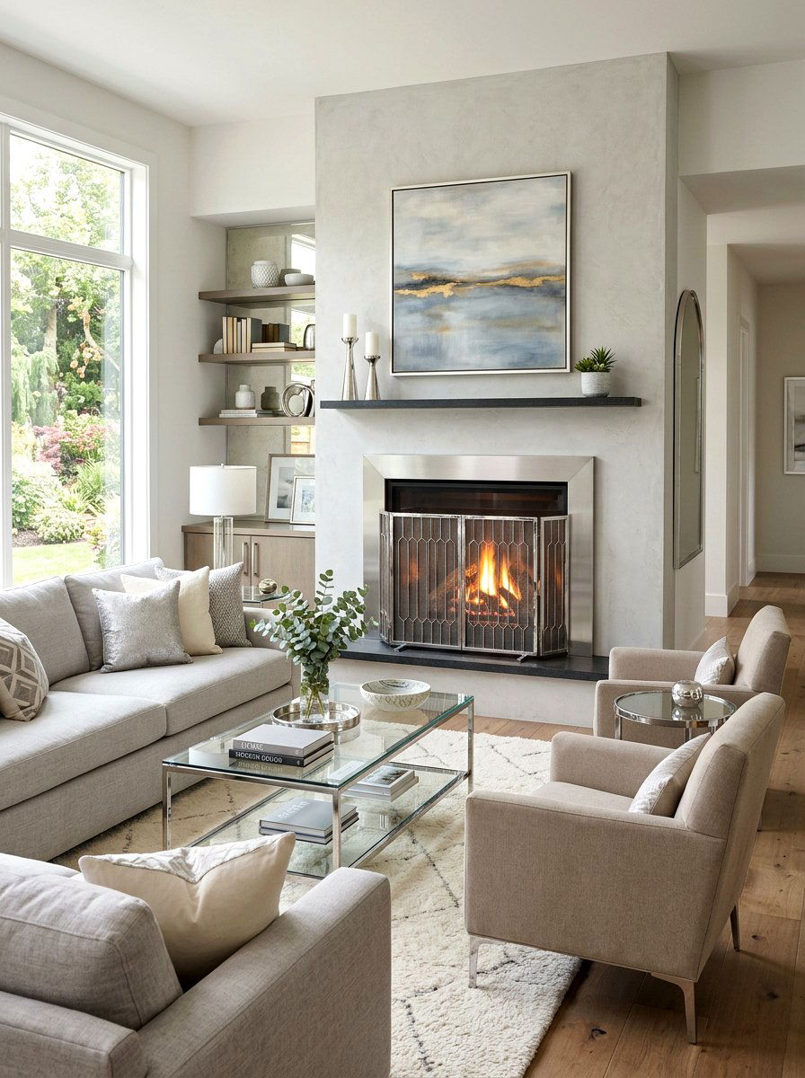 Silver Fireplace Trim - 30 chrome aesthetic living room ideas