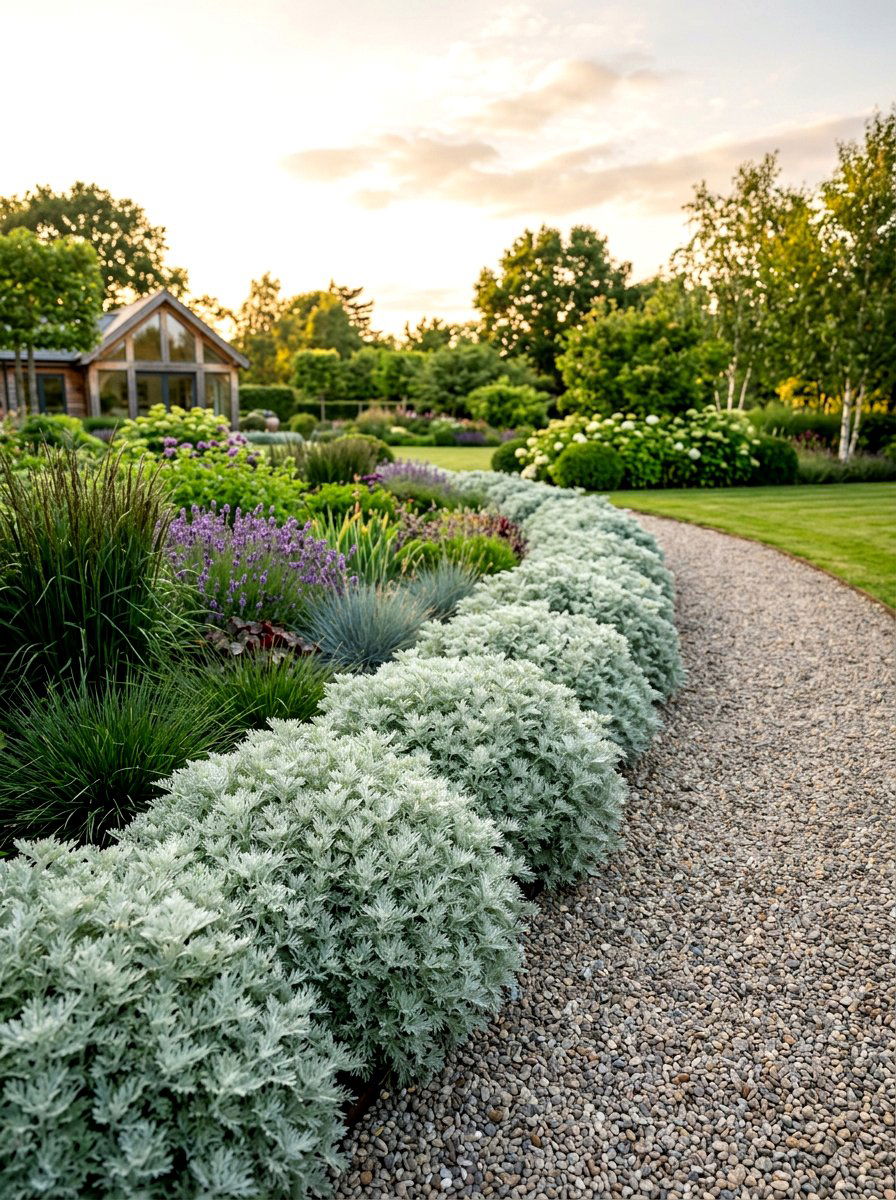 Silver Foliage Garden Edging - 30 moonlight white flower border ideas