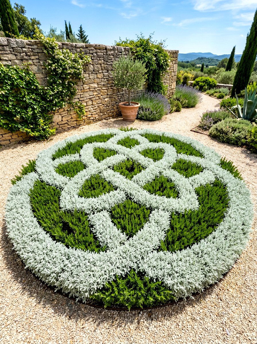 Silver Foliage Santolina Knot - 30 herb knot garden ideas