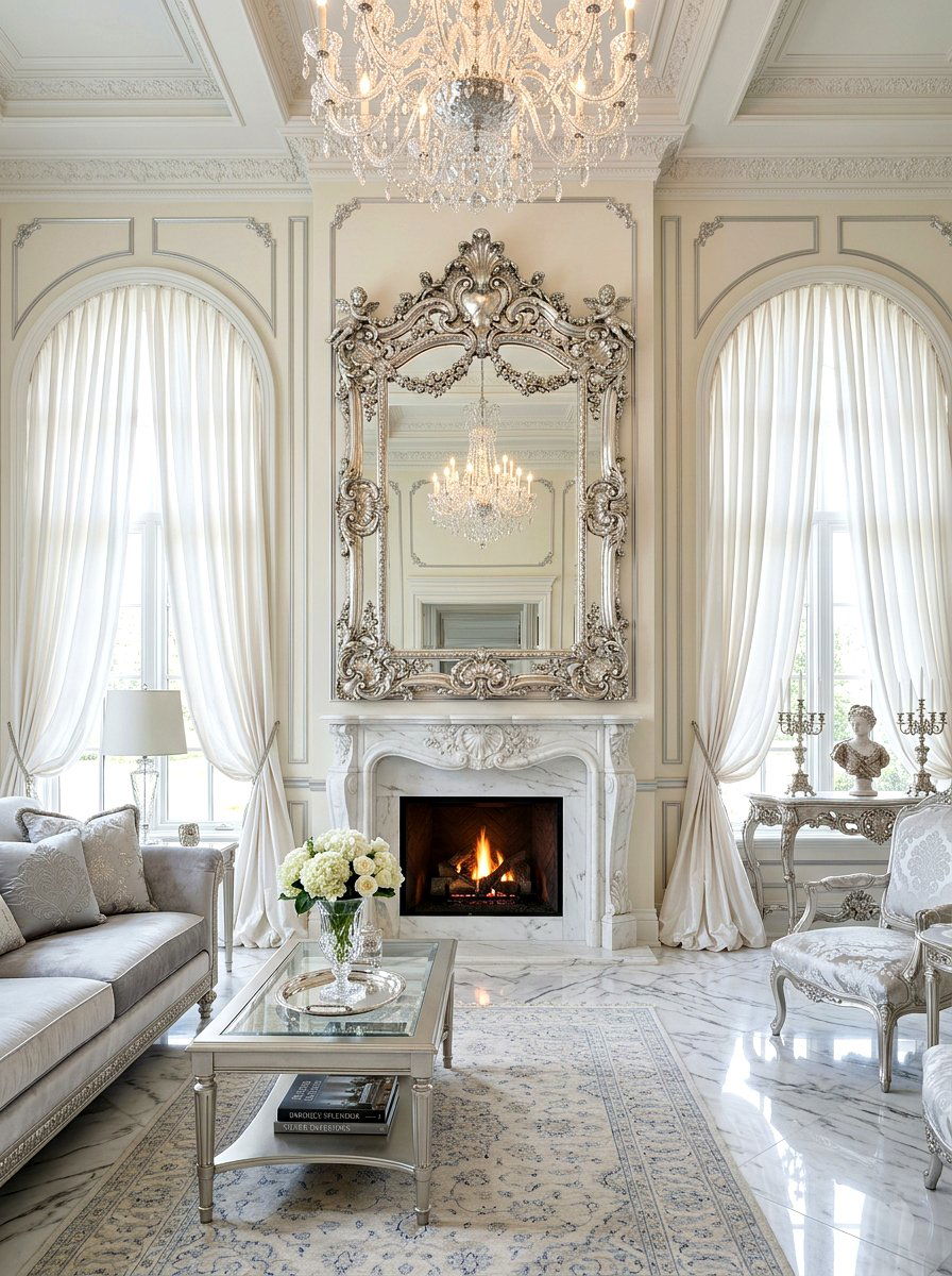 Silver Leaf Baroque Mirror - 30 statement floor mirror living room ideas
