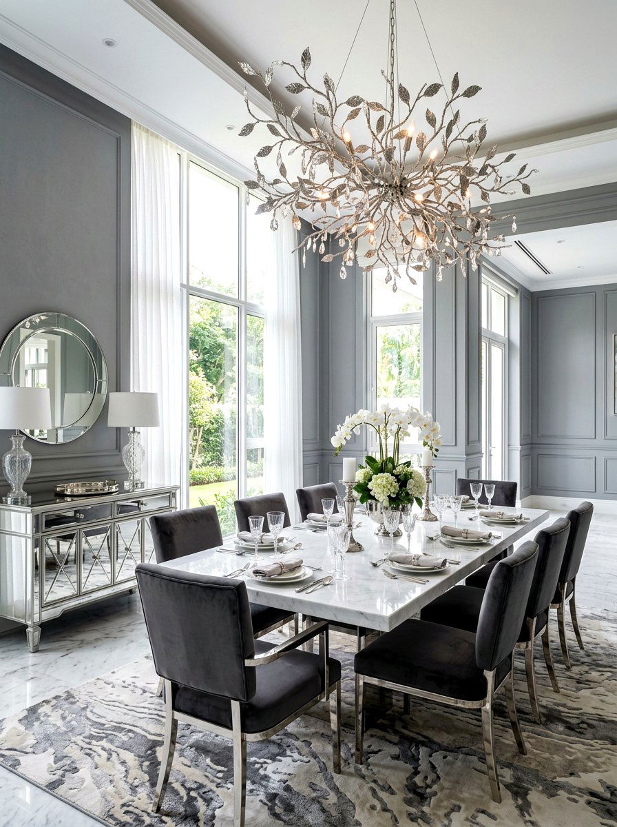 Silver Leaf Chandelier - 30 classic dining room chandelier ideas