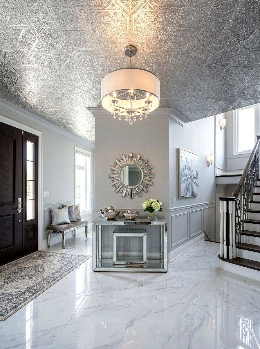 Silver Metallic Wallpaper Foyer - 30 wallpapered foyer ceiling ideas
