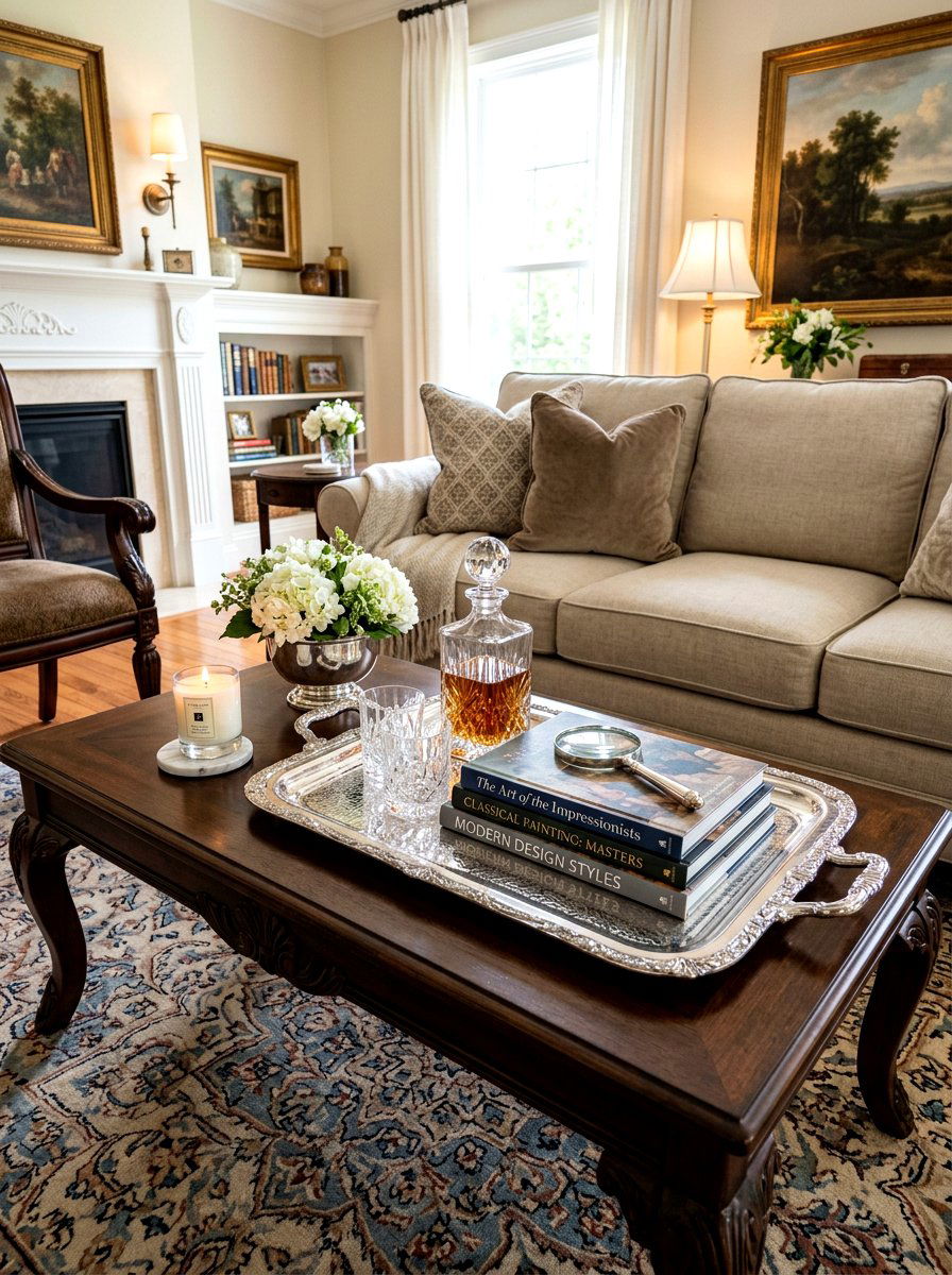 Silver Serving Tray - 30 old money apartment decor ideas
