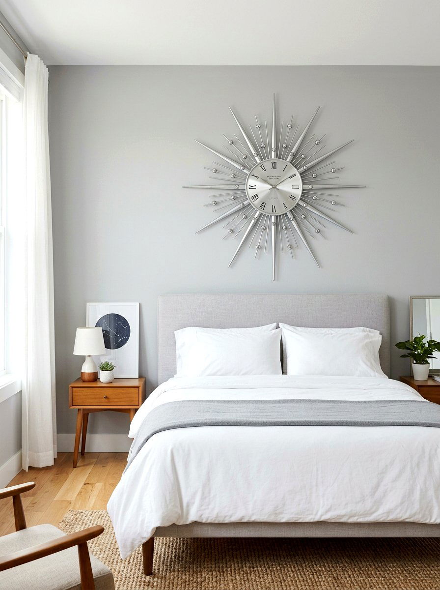 Silver Starburst Wall Clock - 30 extra celestial bedroom ideas