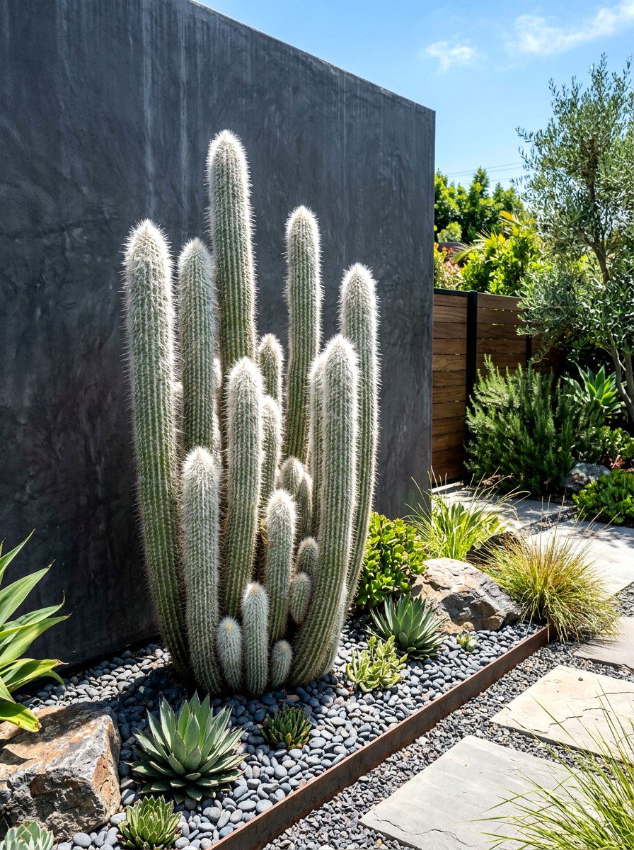 Silver Torch Cactus Feature - 30 cactus front yard ideas