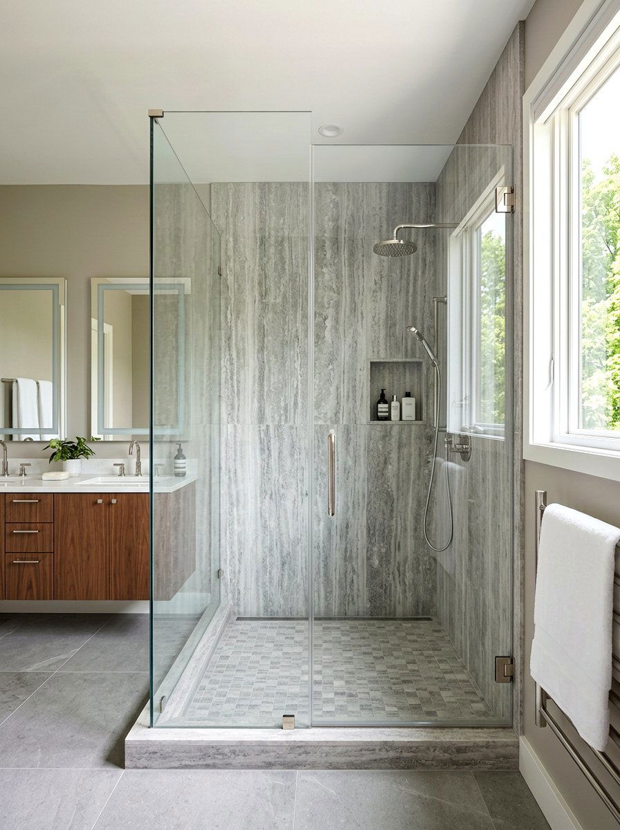 Silver Travertine Shower - 30 stone slab shower ideas