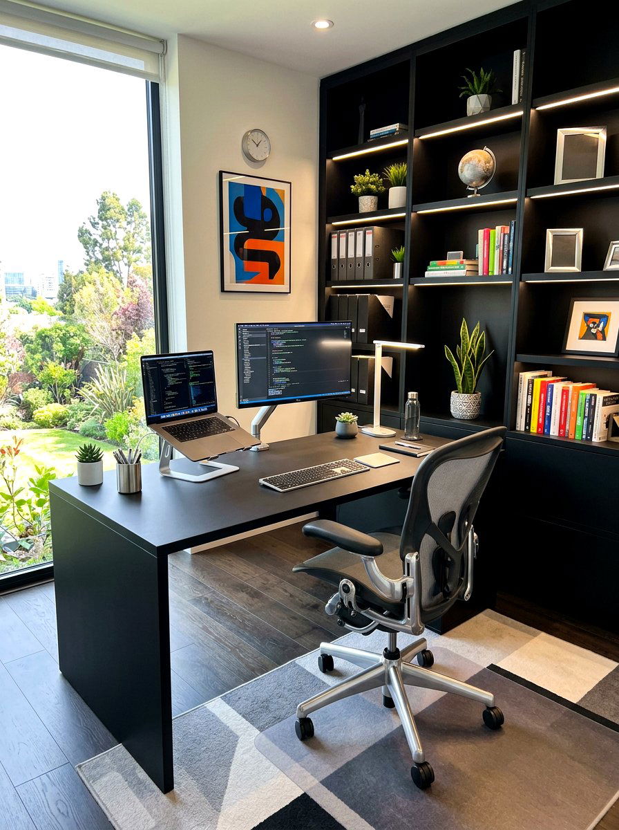 Silver and matte black office - 30 mixed metal decor ideas