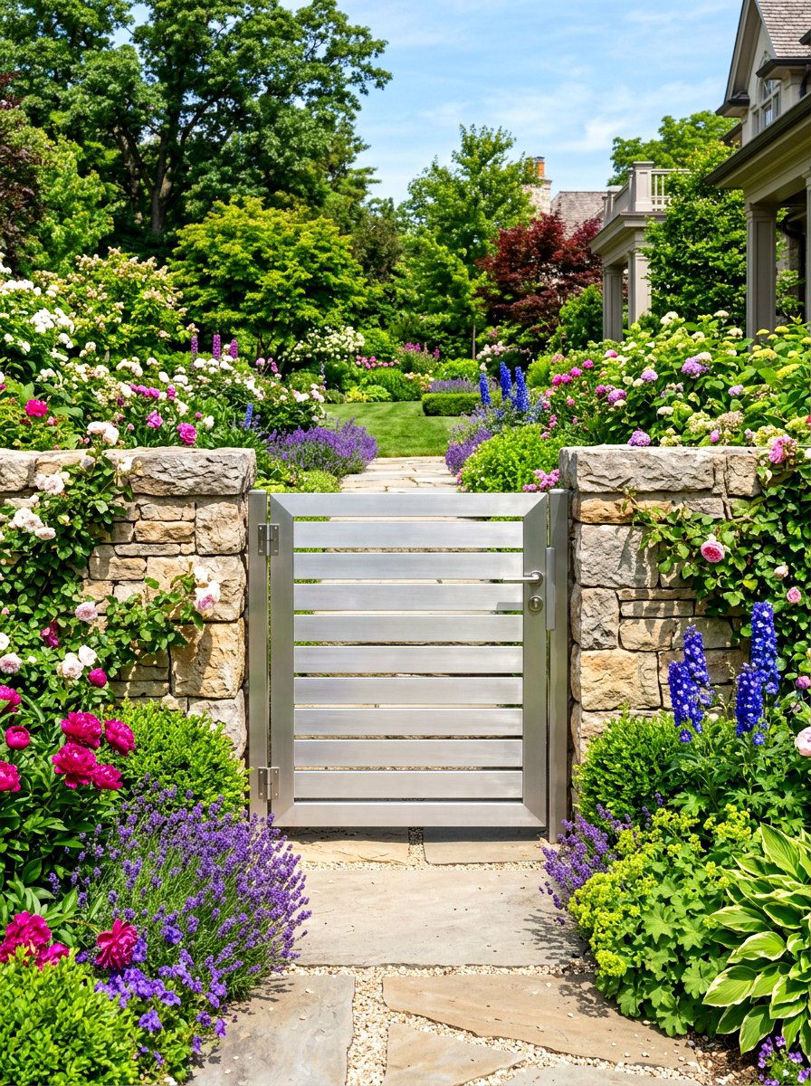 Silver garden gate - 30 chrome outdoor accent ideas