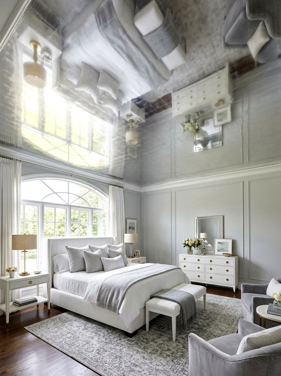 Silver leaf ceiling design - 30 silver chrome bedroom ideas