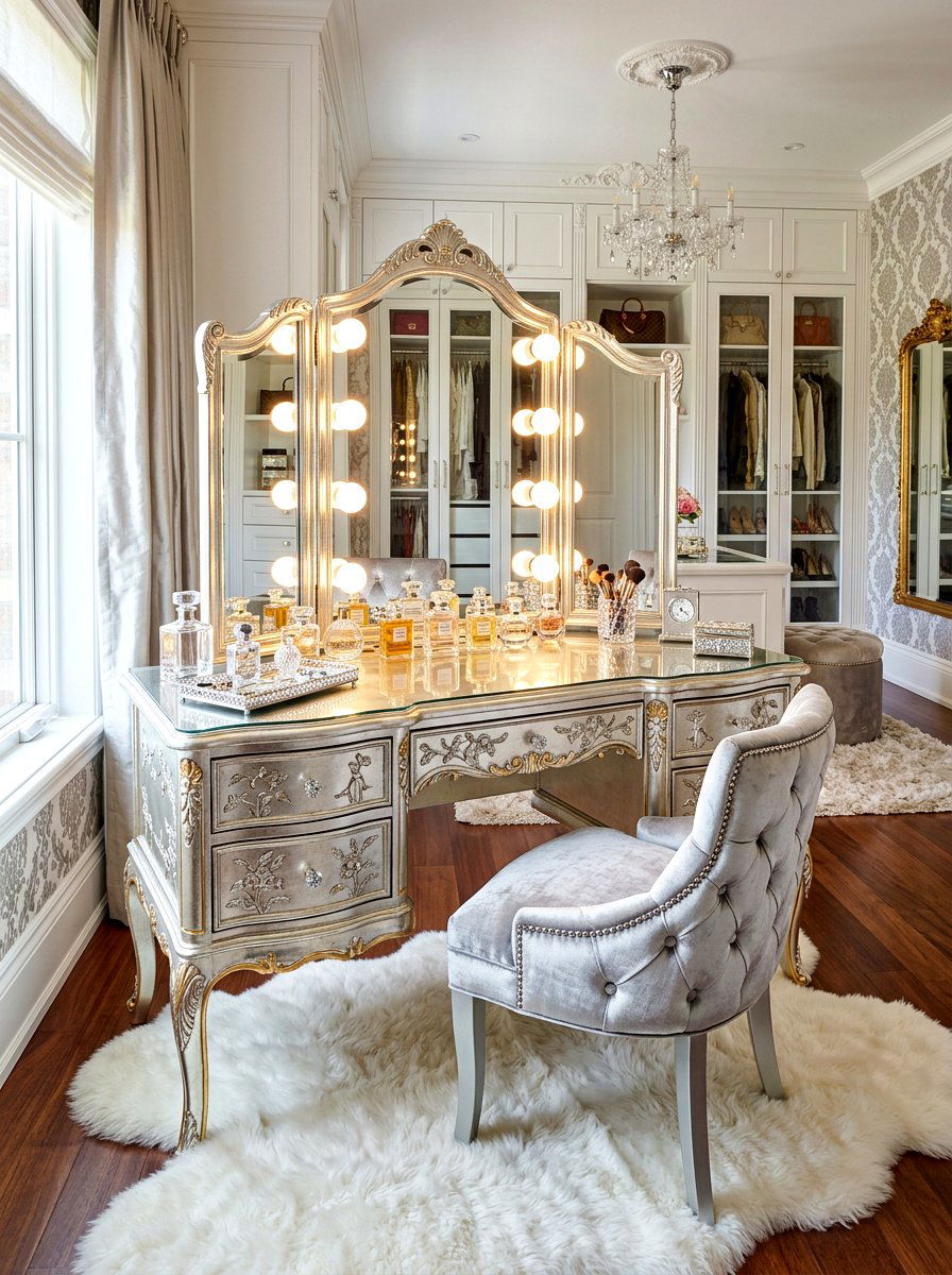 Silver leaf chinoiserie vanity table - 30 chinoiserie table ideas