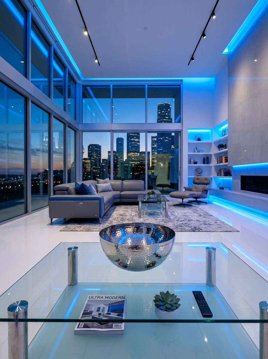 Silver metallic bowl - 30 glass coffee table styling ideas
