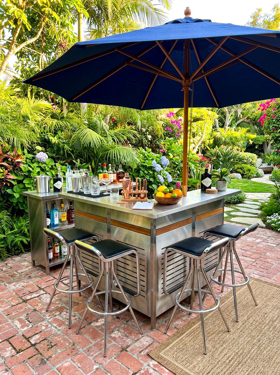 Silver outdoor bar - 30 chrome outdoor accent ideas