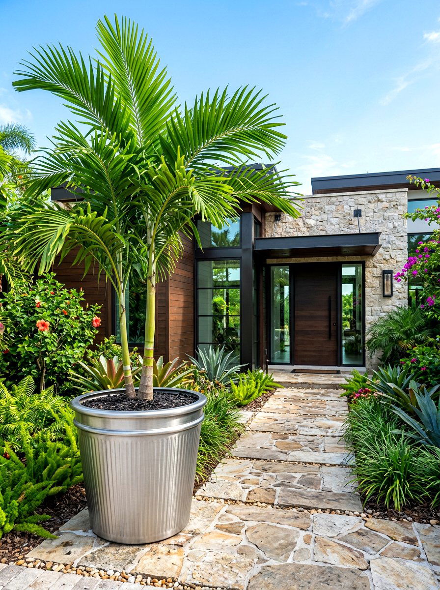 Silver plant pot - 30 chrome outdoor accent ideas