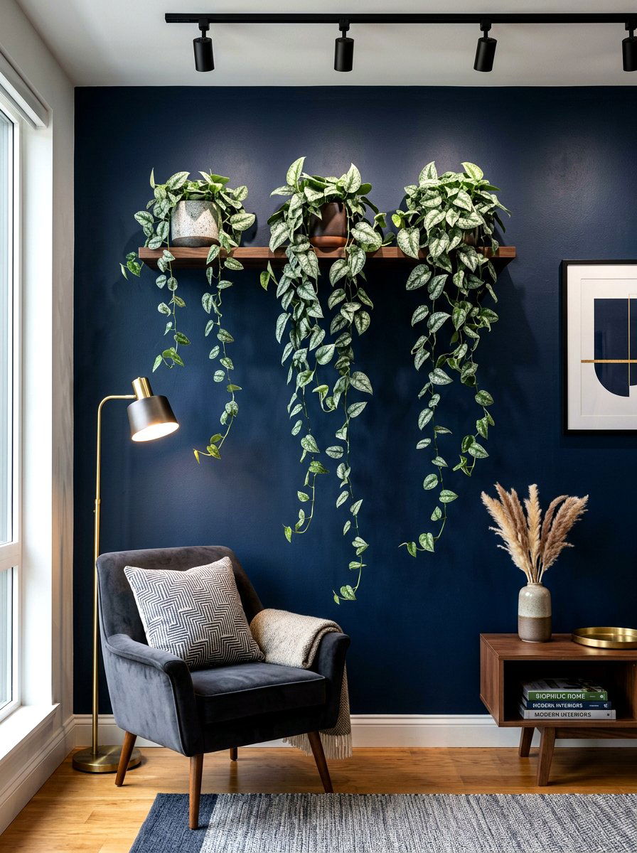 Silver pothos dark accent wall - 30 low light indoor plant decor ideas