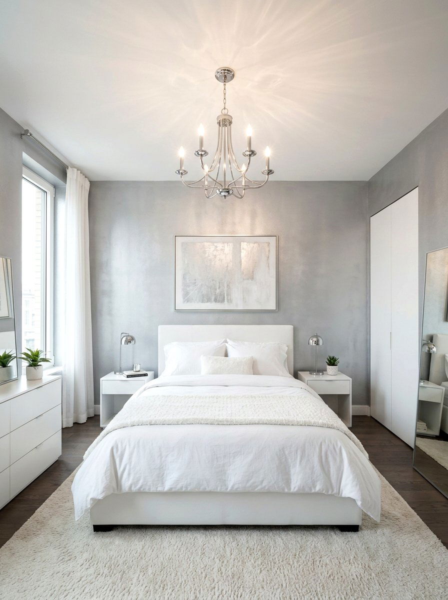 Silver shimmer paint wall - 30 silver chrome bedroom ideas