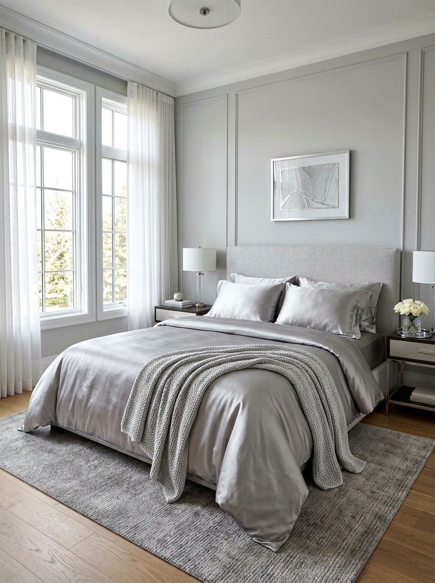 Silver silk bedding - 30 silver chrome bedroom ideas