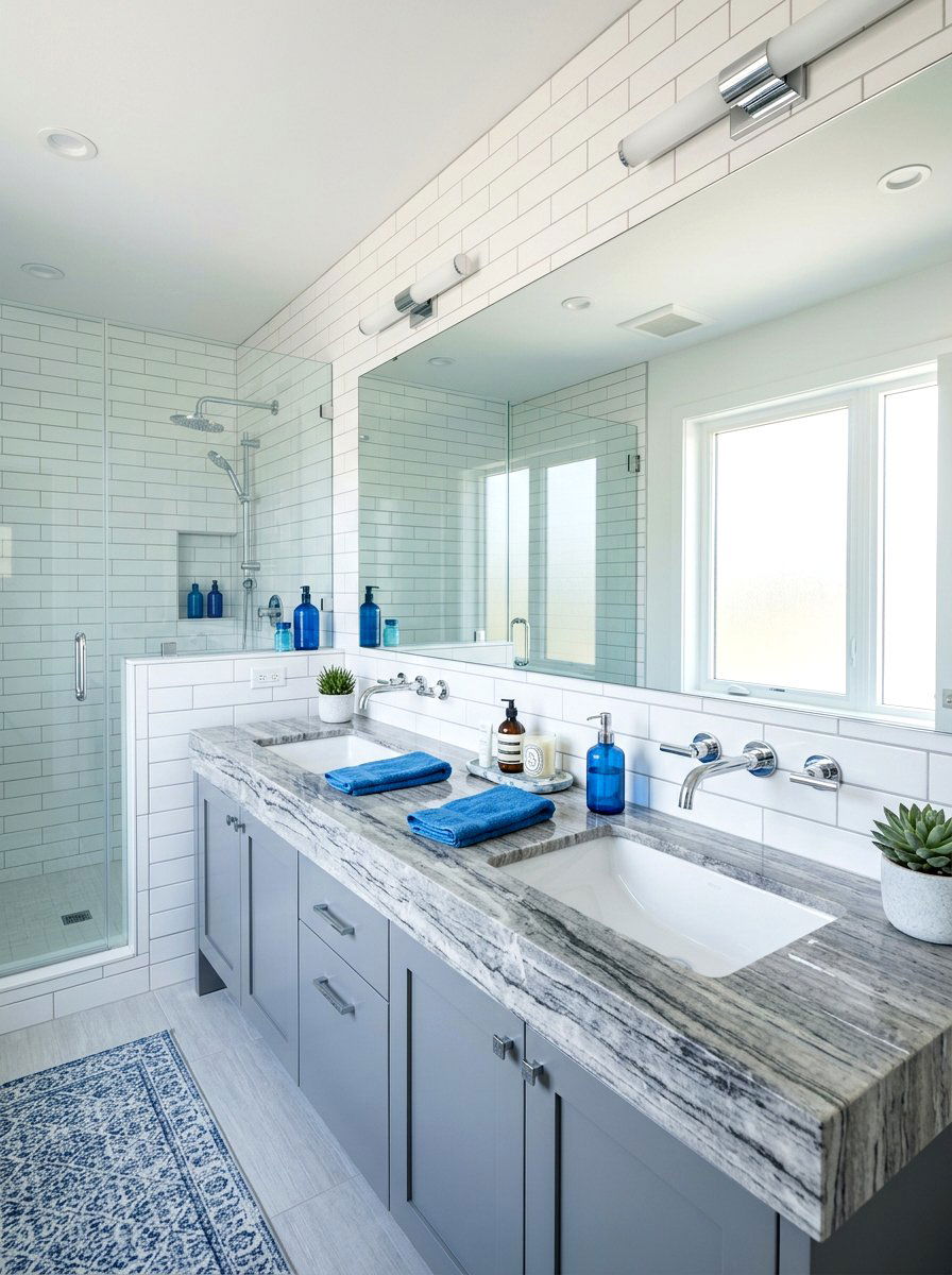 Silver travertine vanity - 30 travertine vanity bathroom ideas