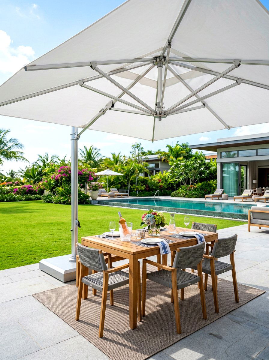 Silver umbrella frame - 30 chrome outdoor accent ideas